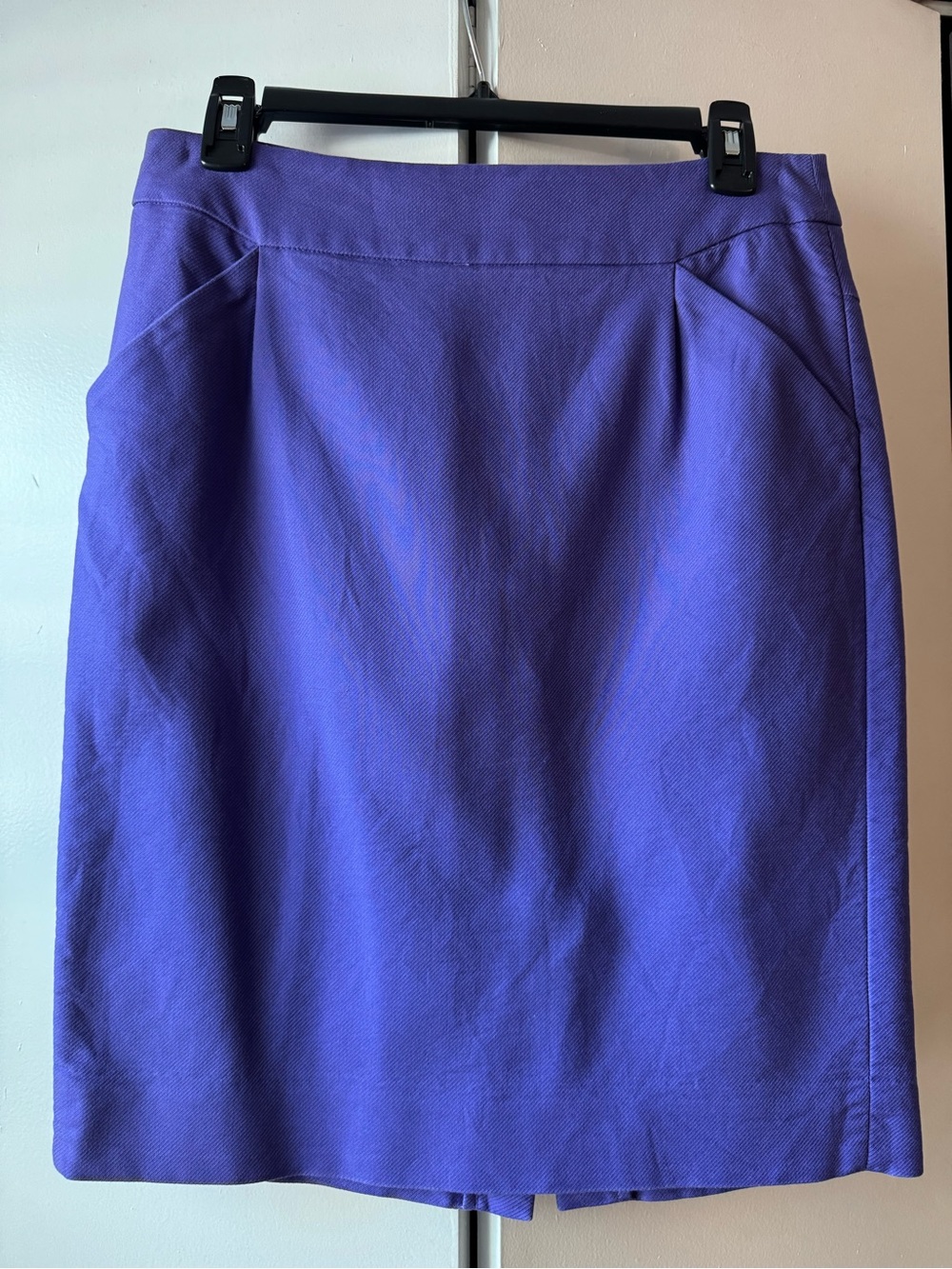 J. Crew The Pencil Skirt Size 6 Purple Double-Serge Cotton with Pockets